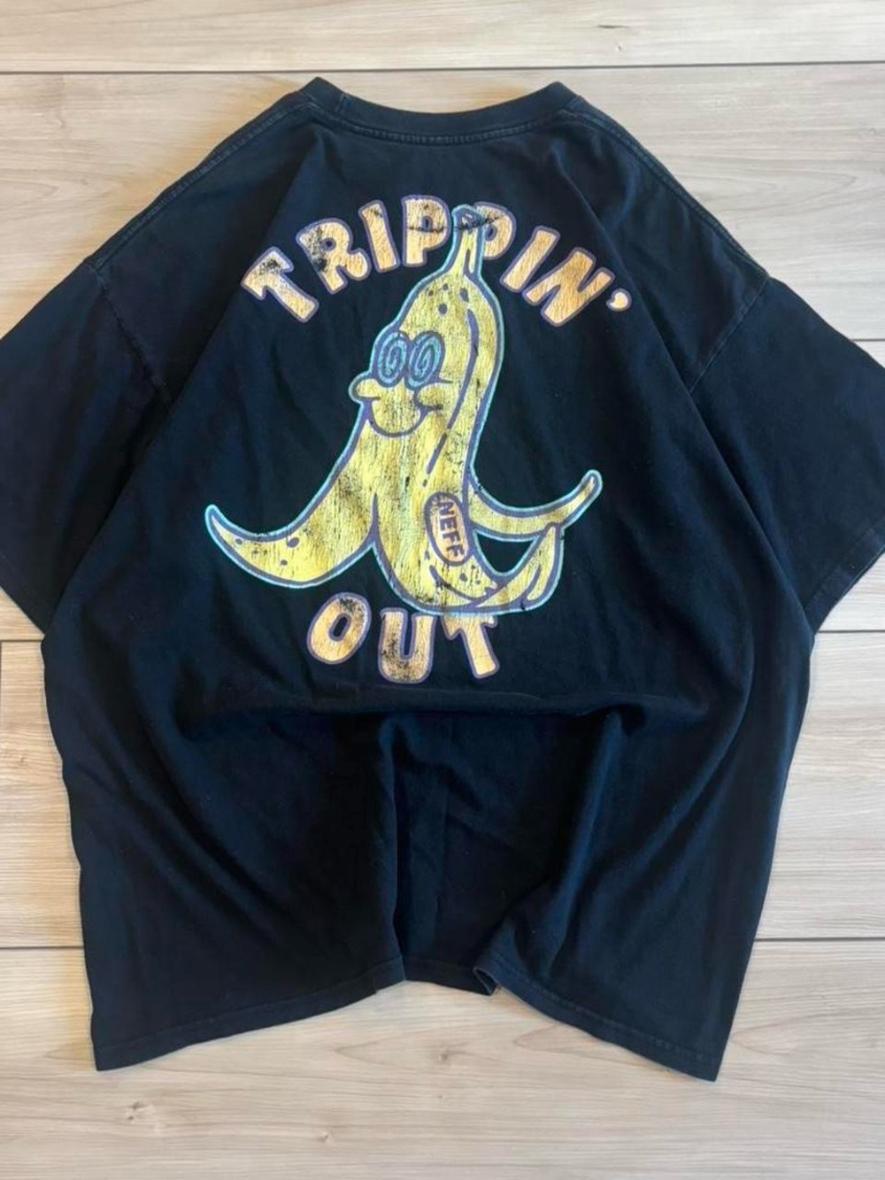 Neff y2k skater grunge Men’s Trippin' Out Black Graphic Tee with Yellow Banana